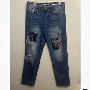 2-12 Code Bleu Jeans Gracie Bestie 10 Patchwork Embroidered Ankle